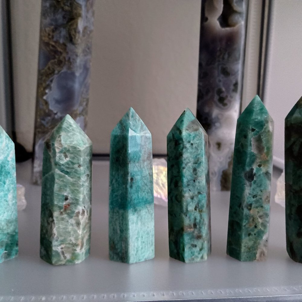 Amazonite Crystal Tower With Smokey Quartz- Amazonite - Blue Crystals